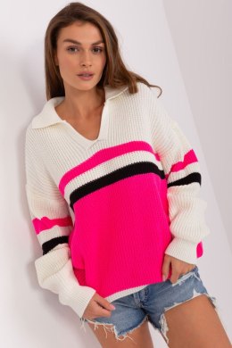 Sweter Damski Model BA-SW-8054.91P Ecru/Fluo Pink - Badu - uniwersalny Badu