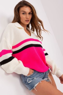 Sweter Damski Model BA-SW-8054.91P Ecru/Fluo Pink - Badu - uniwersalny Badu