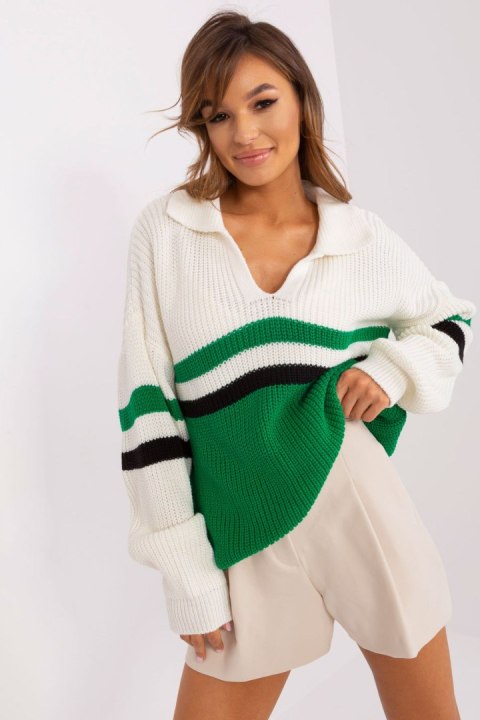 Sweter Damski Model BA-SW-8054.91P Ecru/Green - Badu - uniwersalny Badu