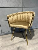 Krzesło plecione Lugano fotel TRECCIA BEIGE VELVET GOLD