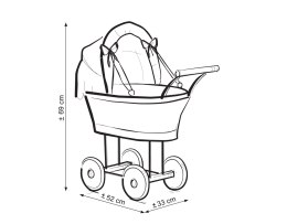 Wiklinowy wózek dla lalek wysoki z różową pościelką i wyściółką- biały