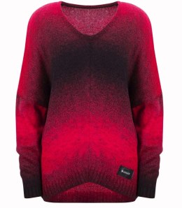 Ciepły damski sweter oversize piękny OMBRE (Czerwony)