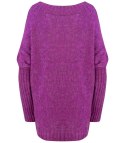 Sweter Klasyczny Gładki ciepły Oversize (Fioletowy)