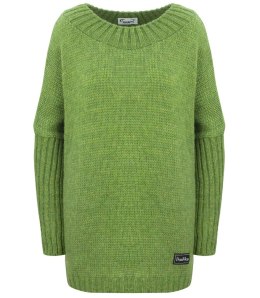 Sweter Klasyczny Gładki ciepły Oversize (Zielony)