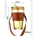 Kubek z kolorowego szkła na Kawę Herbatę ze słomką i zamknięciem 450 ML CUP09BR