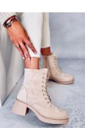 Botki sznurowane na obcasie MAYFIELD BEIGE - Inello - 38 Inello